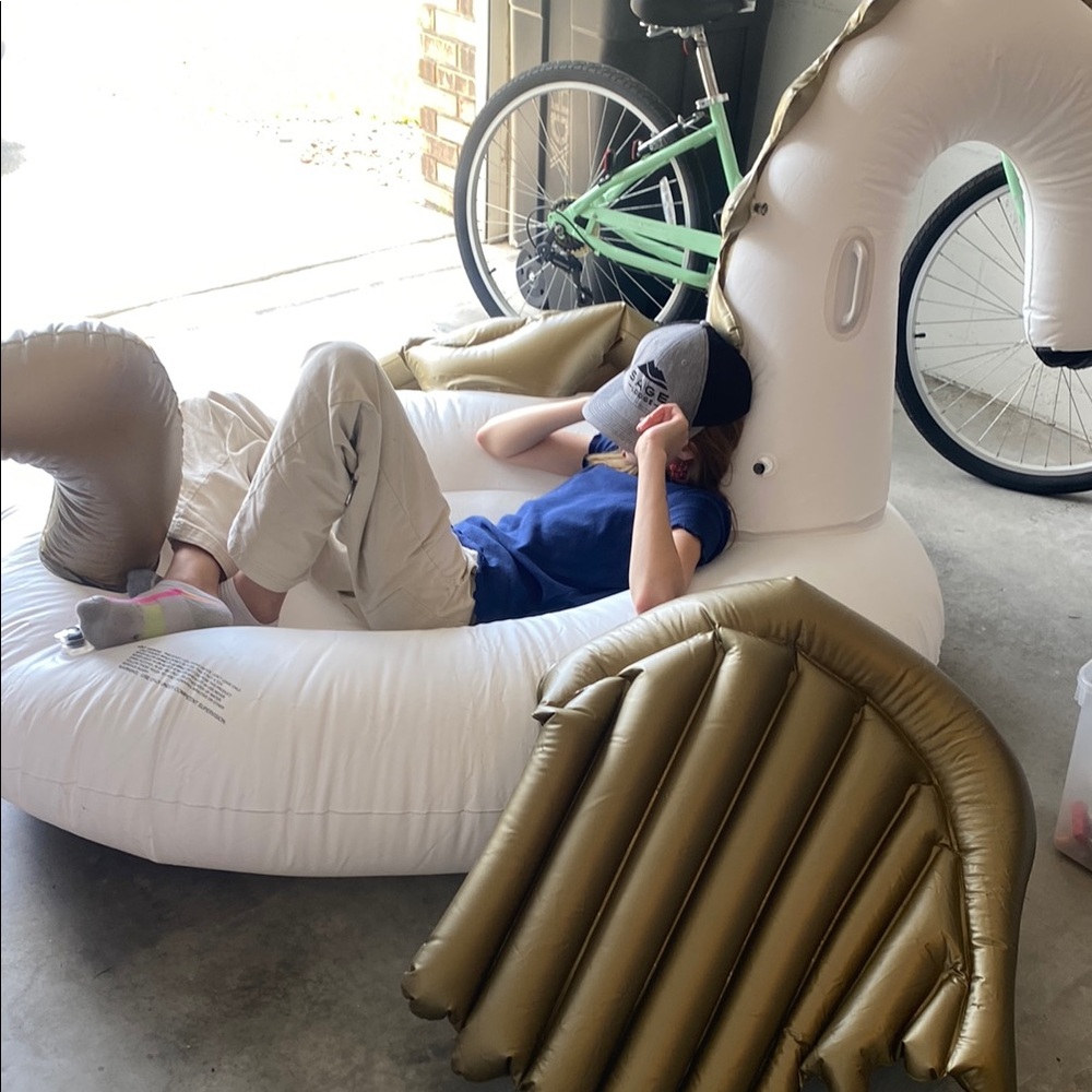 White and Gold Inflatable Swan Pool Float